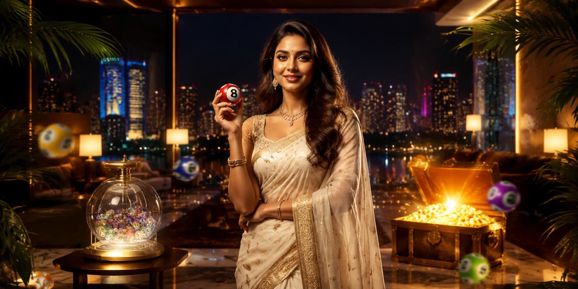 Indian woman enjoying online lottery and gaming in traditional saree